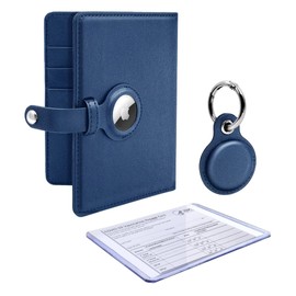 AirTag Wallet Passport Travel Package with Cover Holder Case and Luggage Keychain Tag Accessory with Vaccine Card Protector for Men and Women (Blue)