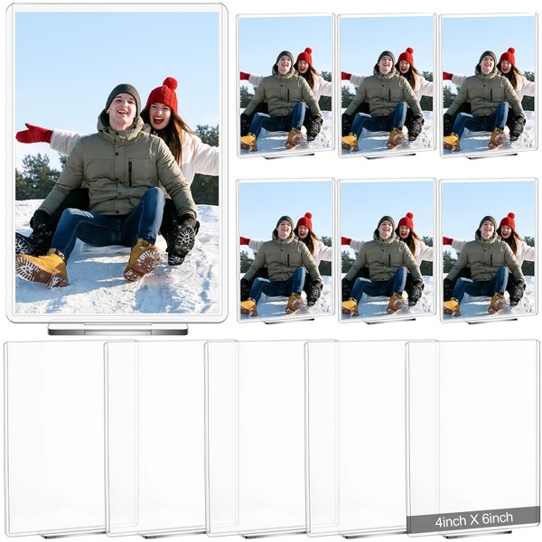 Weysat 12 Pcs Acrylic Clear Picture Frame with Base Double