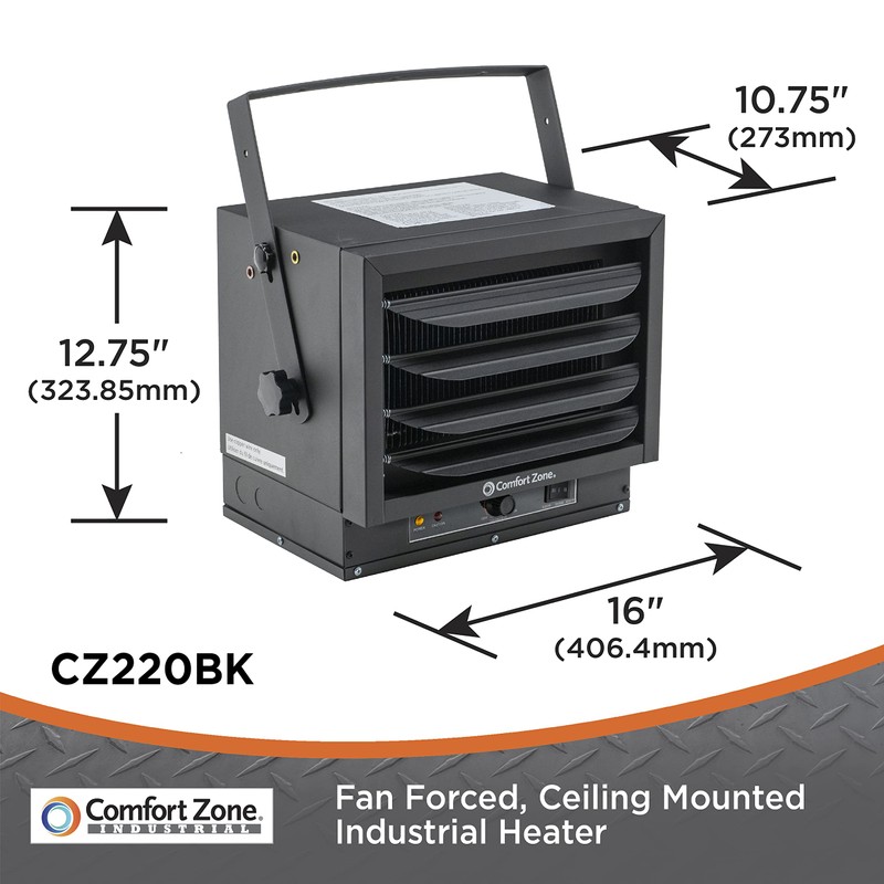 Comfort Zone Hard-Wired Ceiling Mount Garage Electric Space Heater, Fan-Forced,