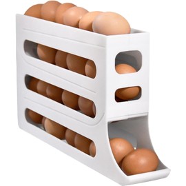 MEETOZ 4 Tiers Egg Holder for Fridge, Automatic Scrolling Egg Rack Holder, Space-Saving Egg Dispenser Holder, 30 Eggs Fridge Egg Rack Large Capacity Egg Dispenser for Refrigerator