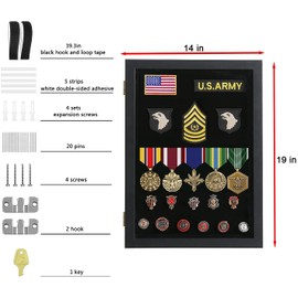 VERANI Pin Display Case - 14x19 Pin Collection Display with 98% Uv Protection Acrylic Door for Military Medals, Beach Tags, Jewelry Pins, Pin Gift, Insignia Ribbons, Pin Enthusiast Collectibles, Black