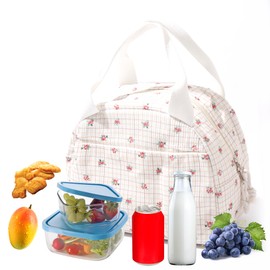 Lunch Box for Wome Men Large Capacity Insulated Lunch Tote Bag for Kids Cute Corduroy Lunch Bags For Work Travel School Or Picnic (Checkered flower)