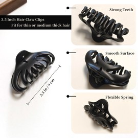 Markuii 3.5 Inch Hair Claw Clips, Unbreakable No Slip Matte Claw Clip for Women's Thin & Medium Thick Fine Hair, 3 Pack