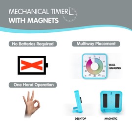 Visual Timer 7.5 inch; 60 Minute 1 Hour Countdown Timer for Kids Classroom Home Office Meeting, Mechanical Countdown Clock for Exam Time Management Magnetic, Sky Blue with Colorful Disc White Knob