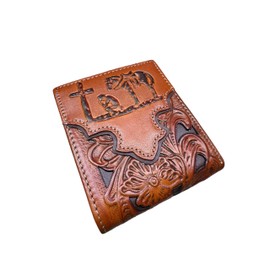 Western Stakes Mens Floral Cowboy Praying At Cross Embossed Cowboy Western Leather Wallet High End Cut Out Layered Leather Style Mens Wallets Leather Bull Rider Rodeo Gifts For Men (Brown & Coffee)