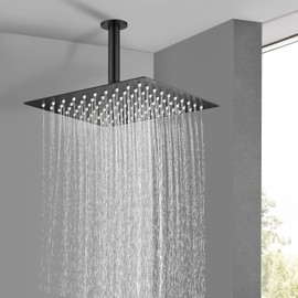 Cabezal de ducha de lluvia de 10 pulgadas, cuadrado de alta presión, de acero inoxidable, ultrafino, para baño, revestimiento del cuerpo, montaje en el techo (negro mate)