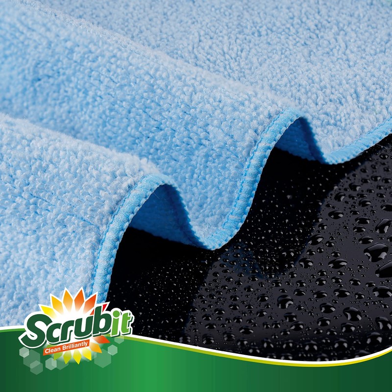 SCRUBIT Microfiber Cleaning Cloth - 8PK- Super Soft Cloths for