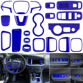 LAIKOU 20PCS Full Set Interior Accessories Trim Kit fit for Dodge Charger 2015-2024 | Headlight Window Lift Control Switches Gear Shift Cup Holder Air Conditioning Vent Outlets Covers (Blue)