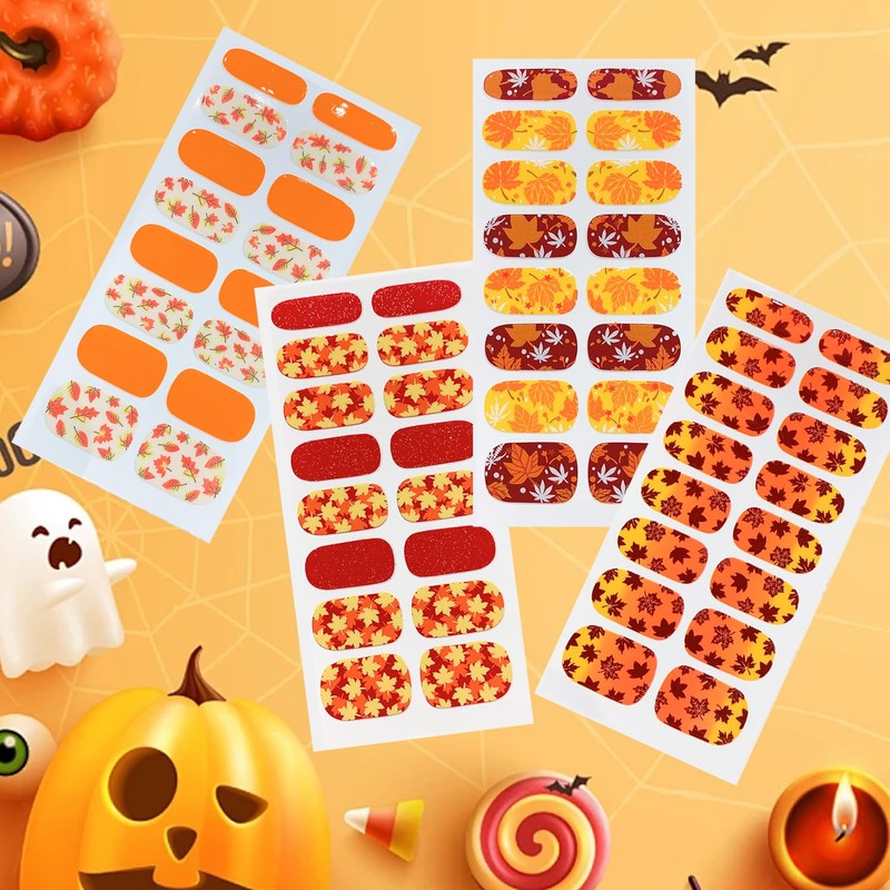Fall Yellow Nails Wrap Stickers Maple Leaf Nail Polish Stickers