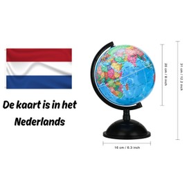 EXERZ 20cm World Globe Political Map - Dutch Map - Self Assembled School Globe - 20cm Diameter