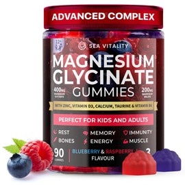 Magnesium Glycinate Gummies for Adults – High-Absorption Glycinate & Malate with Zinc, Vitamin D3, B6 & Taurine – Blueberry & Raspberry Flavours – Vegan, Gelatin-Free – 90 Gummies