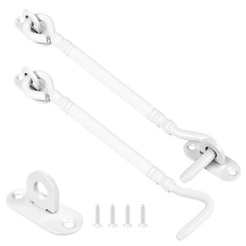 Gate Hook and Eye Latch,White Door Latches for Internal Door Lock Wooden Gates Bathroom Window Patio Security Cabin Hook Lock Heavy Duty Gate Latch(8inch 2pcs)