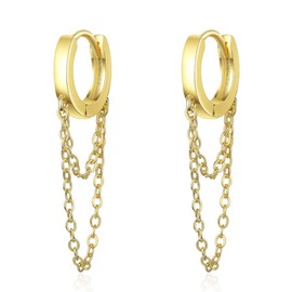 Gold Chain Earrings for Women Silver Double Layers Chain Earrings Huggie Hoop Earrings Hypoallergenic Earrings for Women Jewelry Gifts