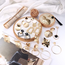 Subiceto 10Pairs Clip on Drop Earrings for Women Round Trapezoid Geometric Statement Non Pierced Ear Clips Lightweight Leaf Hoop Dangle Earring