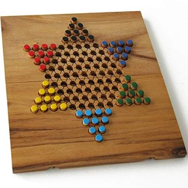 CHINESE CHECKERS, family strategy board game, 2 to 6 players. Solid acacia wood eco-friendly and CE standards. Dimensions 10x11 inch. brand : le DÃ©lirantÂ®, wooden travel games with reclosable board.
