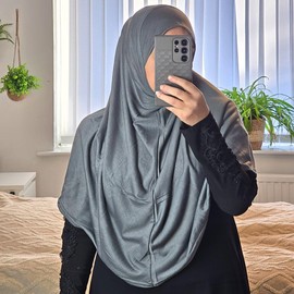 Yaqeen One Piece large Hijab cotton/Jersey women instant Amira Khimar Instant scarf islamic salah prayer clothes (Dark Grey)