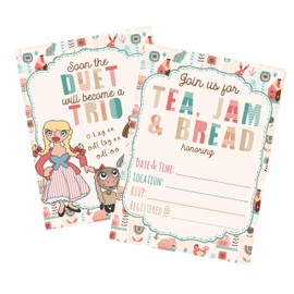 Silly Goose Gifts Sound of Music Tea Jam Bread Themed Baby Shower Gender Reveal Invitation Invite Decor Supply (Set of 12) with Envelopes - Soon Duet Become Trio Yodel Song