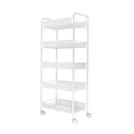 JANE EYRE 5-Tier Rolling Utility Storage Rack Cart on Wheels, Trolley Craft cart, Multi-Purpose Organizer Shelf, White