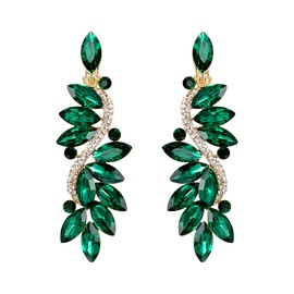 Clearine Wedding Bridal Statement Costume Crystal Diamante Marquise Flower Chandelier Clip-On Dangle Earrings Green Emerald Colour Gold-Tone