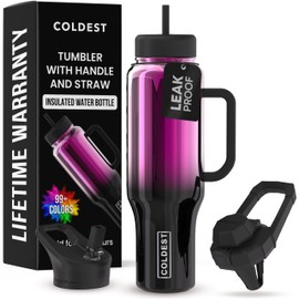 Coldest Tumbler with Handle and Straw - 100% Spill Proof Tumbler with Straw (3 Lids) - Stainless Steel Insulated Leakproof Tumblers for Women & Men - Cup Holder Friendly - 46 oz (Violet Nova)