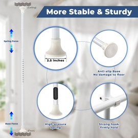 Heavy Duty 1" No-Drill Room Divider Rod - Rustproof Adjustable Tension Pole 4-10ft (H) 28-114inch(W) for Privacy Curtains & Temporary Walls, White