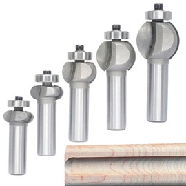 Akylin 5Pcs Edging Fluting Bits Set,1/2" Shank, Concave Sunk Bead Router Bits Radius R4mm,R5mm,R5mm,R11.3mm,and R13.6mm,Bearing Guided Decorative Edge Bits for Wood Profiling,Molding