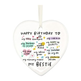 Birthday Gifts for Women Bestie, Funny Heart Ceramic Friendship Ornament
