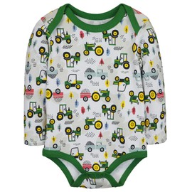John Deere White Farm Print Long Sleeve One Piece Bodysuit Sizes 3/6, 6/9, 9/12 Months (White, 6/9 Months)