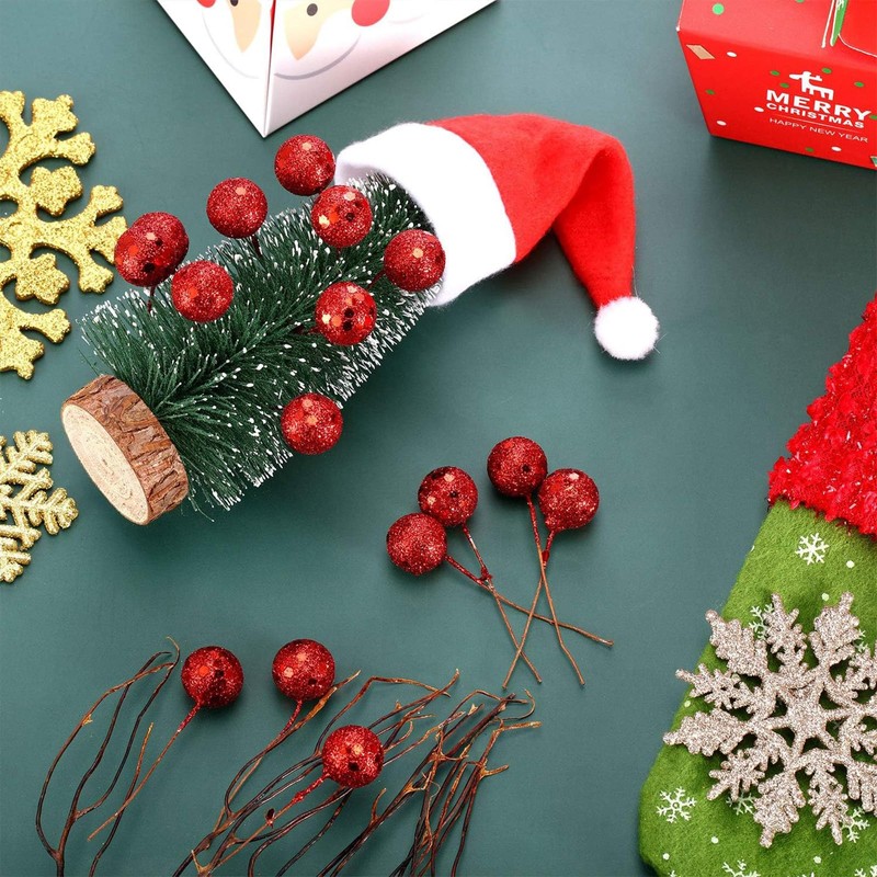 100pcs Christmas Glittering Red Berry Artificial Red Holly Berries,Artificial Fruits