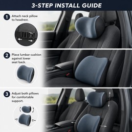Memory Foam Car Lumbar & Neck Support Pillow Set for Driving – Adjustable Seat Cushions for Long Rides
