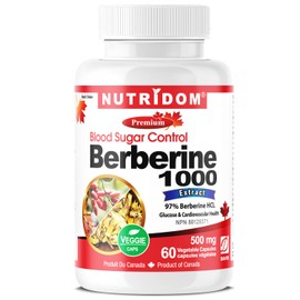 Nutridom Berberine HCL 500mg (60 Count) Supports Glucose Metabolism & Cardiovascular Health - Contains 97% Berberine HCL, Non-GMO, Vegan, Gluten-free, Soy-free & Dairy-free