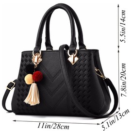 YOUNXSL - Bolsos de piel para mujer, con asa superior, bolsa de hombro para mujer, con pompón y borla, Púrpura, Talla unica