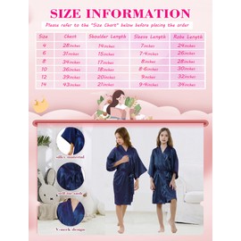 Kids Girls Robes Silky Satin Knee-length Kimono Robe for Birthday Spa Bridal Party Flower Girl Sleepwear (Navy, 4)