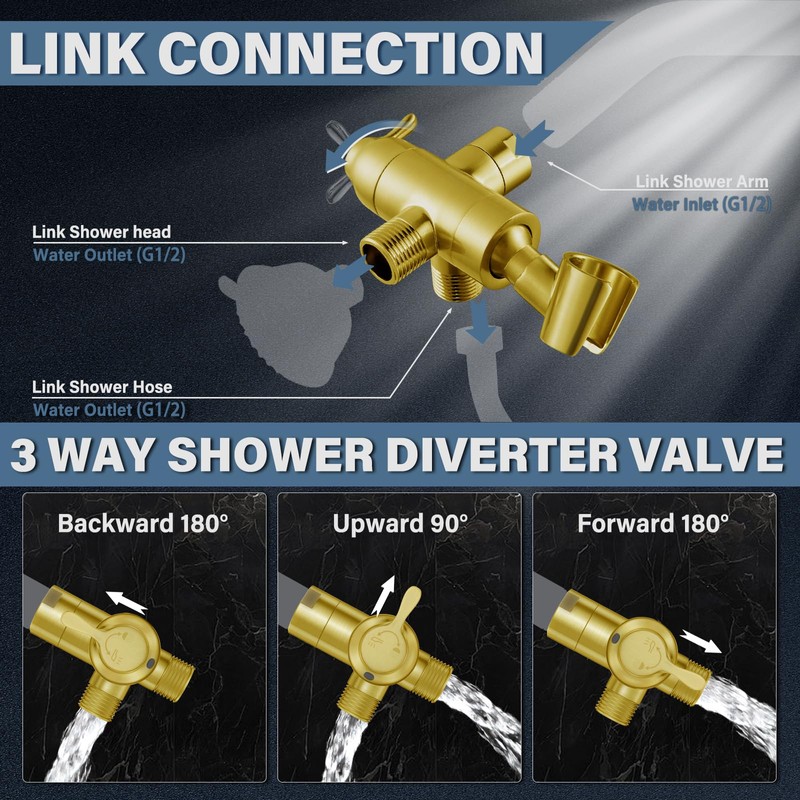 Metal Shower Arm Diverter with Handheld Mount, G1/2" 3-Way Shower