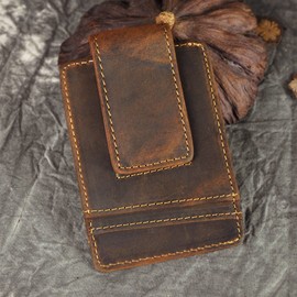 Le’aokuu Herren Echtes Leder Geldbörse Brieftasche mit Dollar Clip Geldklammer Kreditkartenetui 1058 (1058 Dunke Braun)