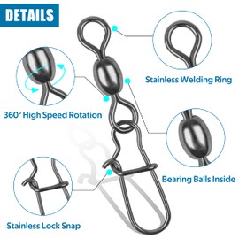 JSHANMEI 50 Pieces Fishing Swivels with Duo-Lock Snap Lock Black Nickel High Strength Fishing Line Accessories 26-70lbs (4#)