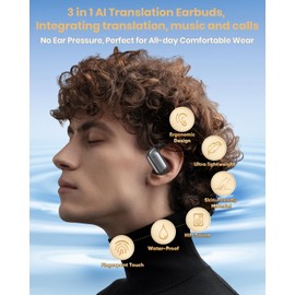 AI Language Translation Earbuds, 3-in-1 Bluetooth 5.4 Translator Earbuds, 144 Languages & Accents Translator in Real time, HiFi Sound Headphones, Instant Translation with App for Travel Business