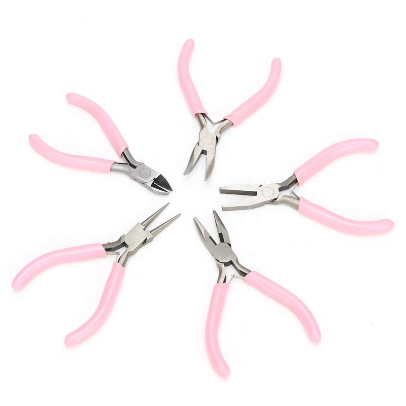 5pcs Mini Pink 4in Versatile Use Metal Pliers Set Kit
