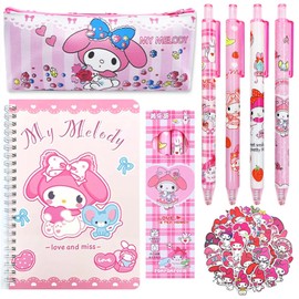 Cute Cartoon Gift Set Kawaii Stationery Kit Include Spiral Notebook Gel Pen Stickers Case (Pink)