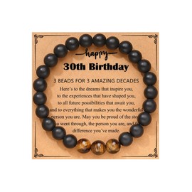 Beaded Bracelets for Men Black Onyx Stone Birthday Bracelets 21st 30th Birthday Gifts for Him Fathers Day Jewelry for Grandpa Boyfriend Husband Son Brother Gifts