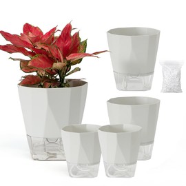 5 Pack Self Watering Plant Pots 5/6.7/8.4 In Self Watering Planters for indoor and Outdoor plants African Violet Self Watering Pots Clear Pots for Plants Herb Orchid Flower Houseplant Pots, Light Grey