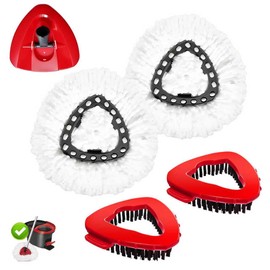 Spin Mop Replacement Head 2 Pack Mop Refill Compatible with Ocedar, Mops Head Replace for Wet/Dry,with 1 Swivel Mop Base 2 Scrub Brush,for Bathroom Floor Bath Tub Kitchen Cleaning