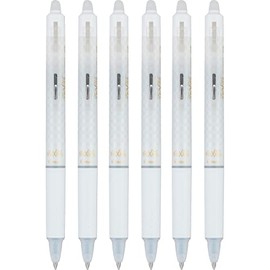 Pilot FriXion Ball Clicker Erasable Gel Ink Retractable Pen, Extra Fine Point, 0.5mm, White Barrel, Black Ink, 6 Count