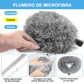 Limpiador de Ventilador de Techo, Plumero de Limpieza, Cepillo de Limpieza y Polvo Reutilizable con Varilla de Extensión de 47" para Limpiar Ventiladores de Techo, Techos Altos, Muebles (Ceniza)