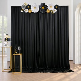 3 x 2.45 m Black Background Curtain, Decorative Wedding Party Birthday Grad Anniversary Photo Wall Background, 2 Panels 1.5 x 2.45 m Wrinkle-Free Soft Silky Black Curtains for Backdrops Home