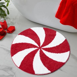 Estmy Cute Christmas Candy Bathroom Rugs, Non Slip Washable 3ft Christmas Throw Area Rugs Retro Colorful Red Holiday Festive Winter Christmas Rugs for Kitchen Bedroom Dorm Entryway Indoor Floor Carpet