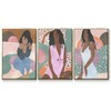Renditions Gallery Canvas Figurative Wall Art Paintings & Prints Curly African Beauty Modern Gold Floater Frame Vibrant Woman Decorations for Living Drawing Room Kitchen - 16"x24" x3panels LT555