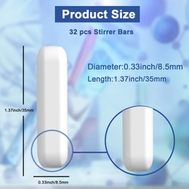 ONiLAB - Juego de 32 barras de agitador magnético de 8,5 x 35 mm, color blanco