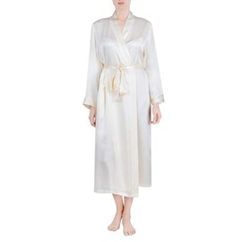 OSCAR ROSSA Women's Luxury Silk Sleepwear 100% Silk Long Robe Kimono, Ivory, Small / Medium
