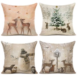 YCOLL Cushion Cover 45 x 45 cm, Set of 4 Cushion Covers, Christmas Cushion Covers, Decorative Cushion Covers for Decoration, Christmas, Sofa, Bedroom, Couch